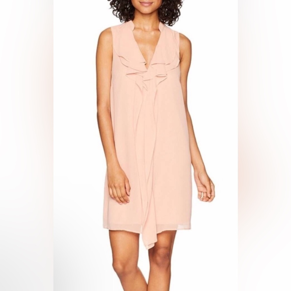 BCBG MAXAZRIA ASHLEY RUFFLE V-NECK CHIFFON MINI DRESS PEACH  SIZE S
